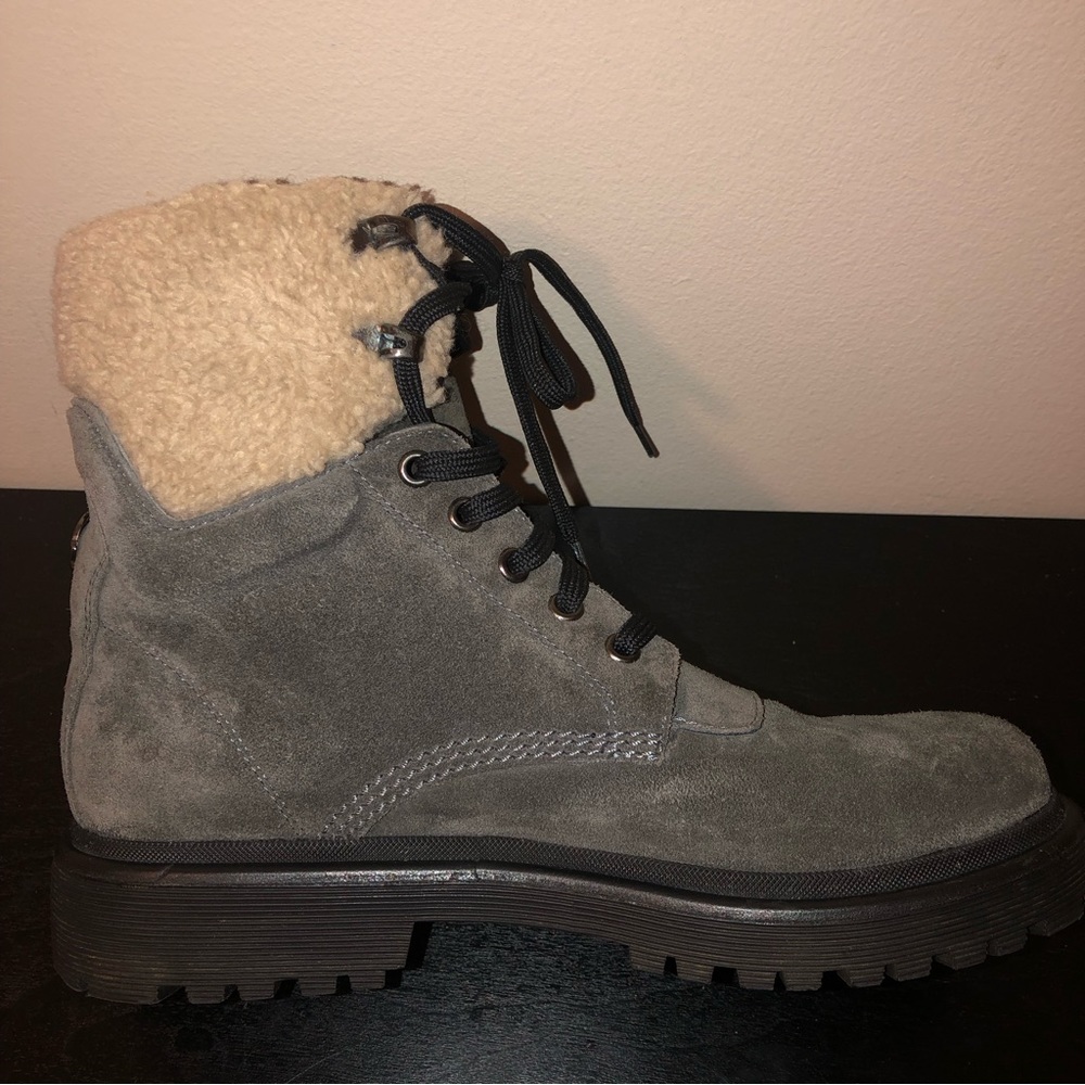 Moncler Authentic Gray Suede Patty Military Ankle Boots,Size-38 - Picture 14 of 16